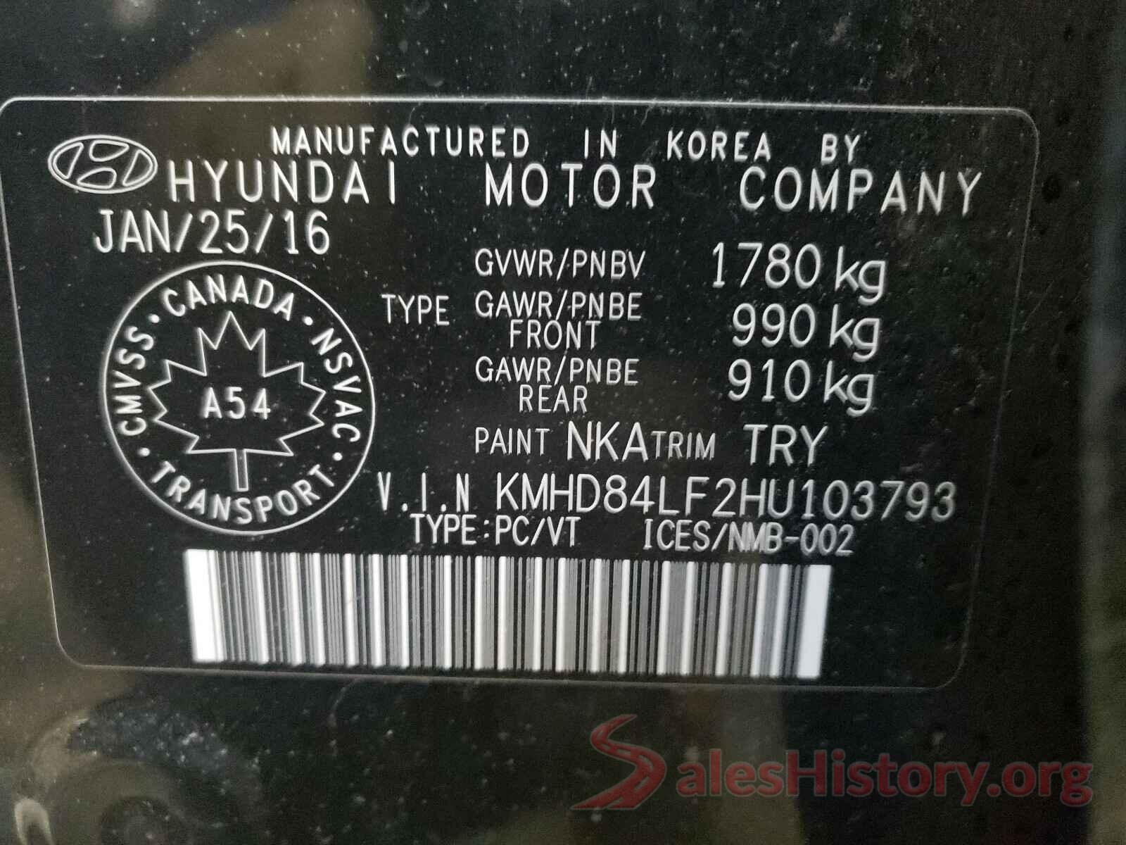 KMHD84LF2HU103793 2017 HYUNDAI ELANTRA