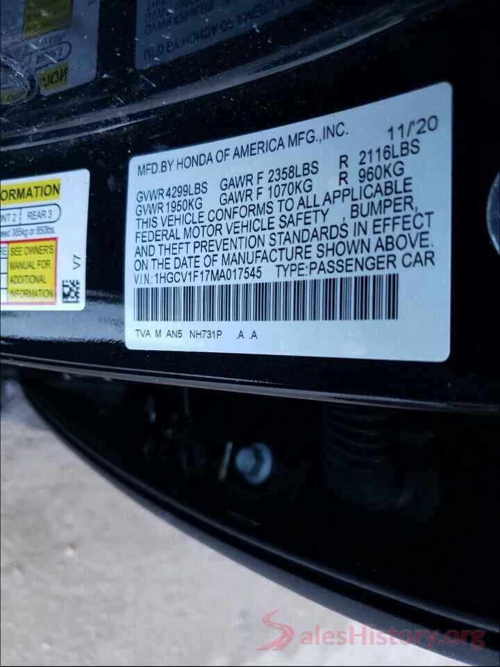 1HGCV1F17MA017545 2021 HONDA ACCORD