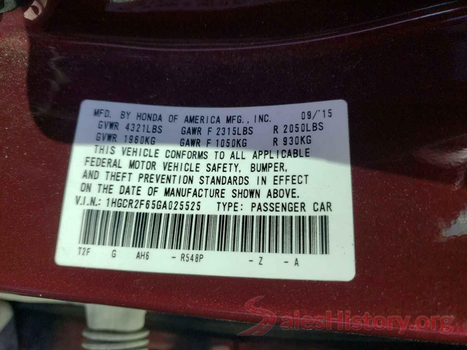 1HGCR2F65GA025525 2016 HONDA ACCORD