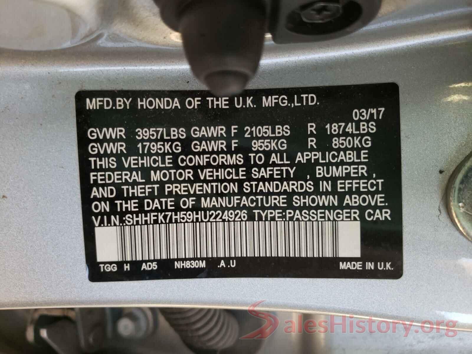 SHHFK7H59HU224926 2017 HONDA CIVIC