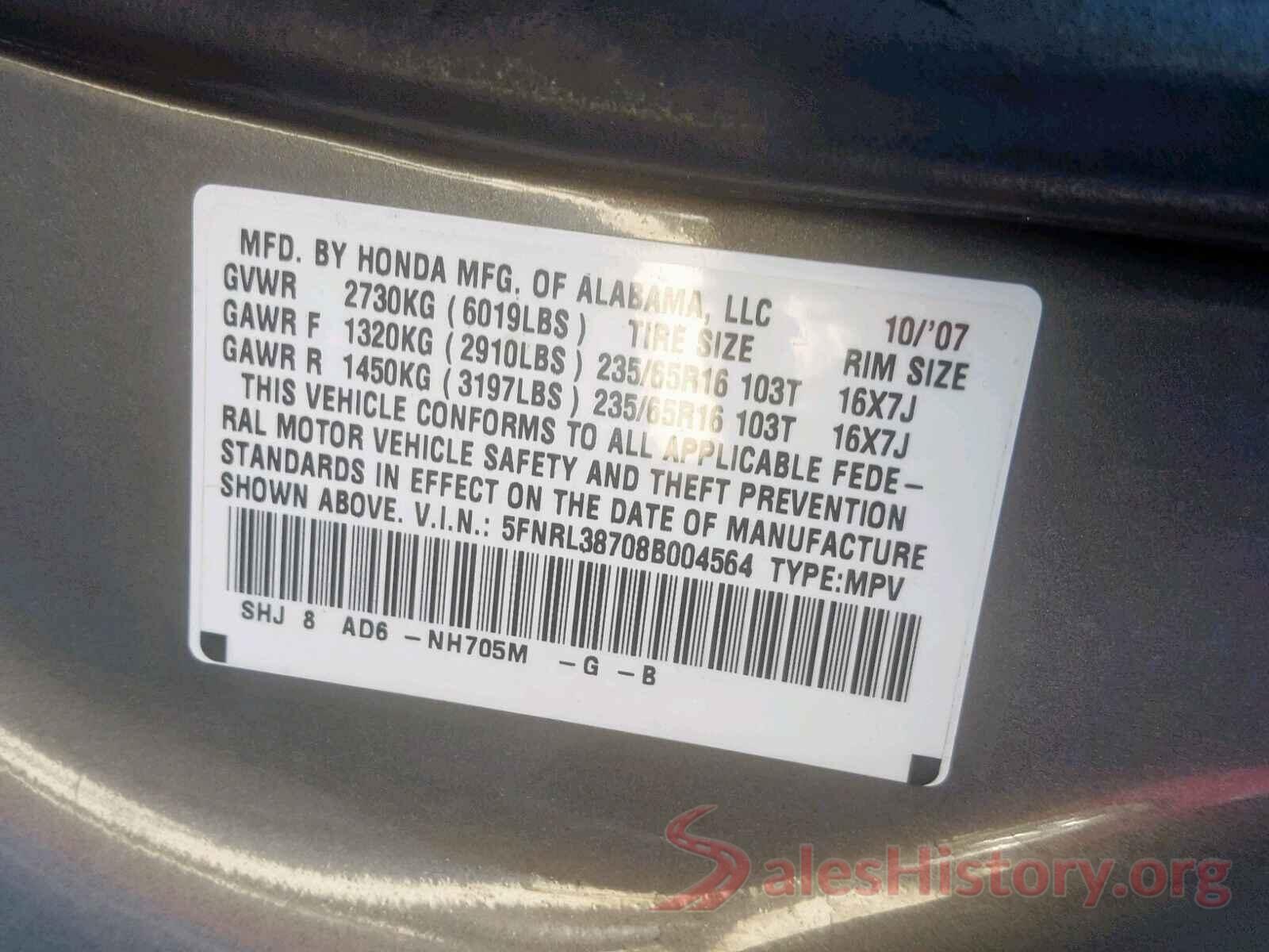 5FNRL38708B004564 2008 HONDA ODYSSEY EX