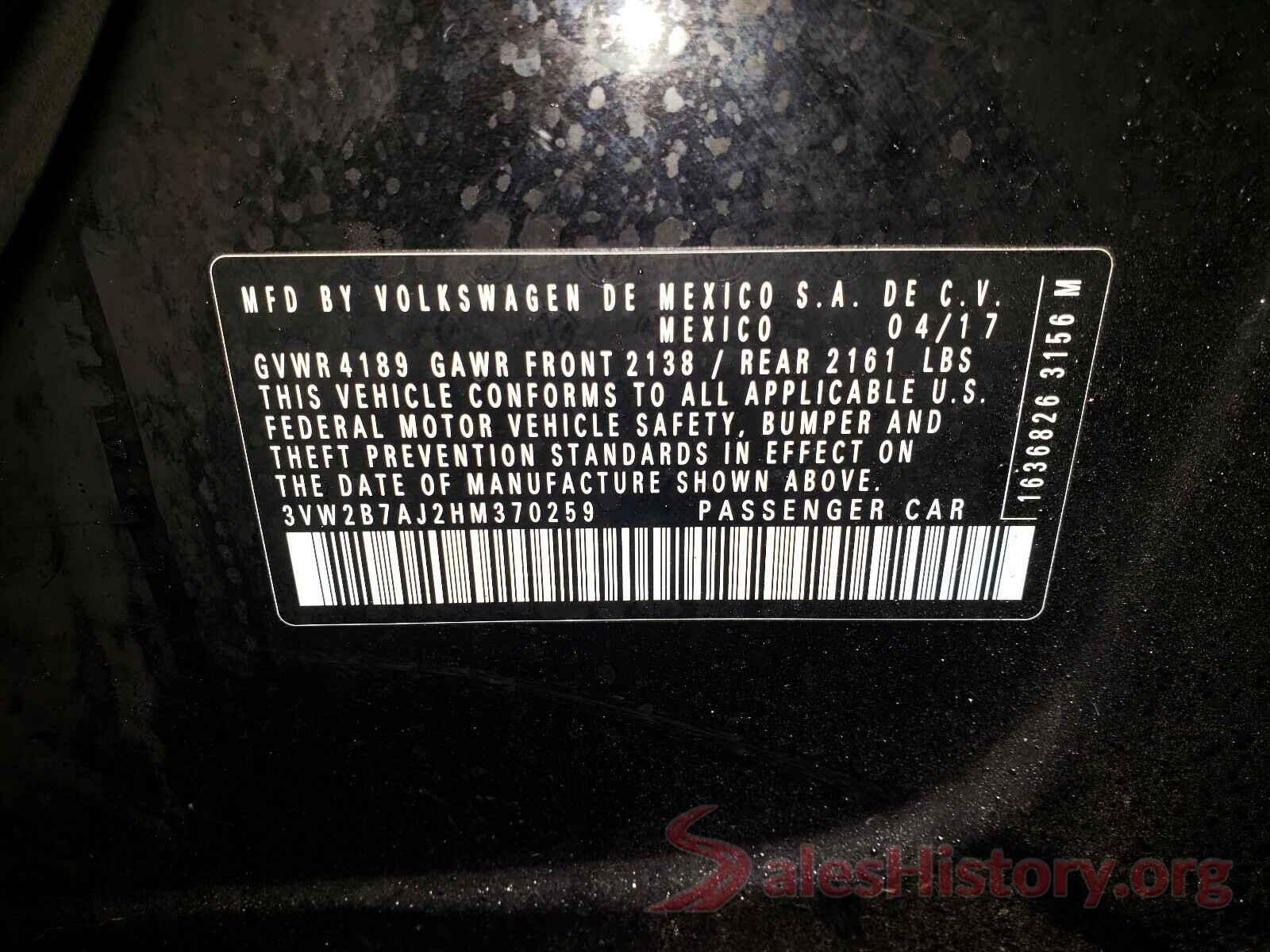 3VW2B7AJ2HM370259 2017 VOLKSWAGEN JETTA