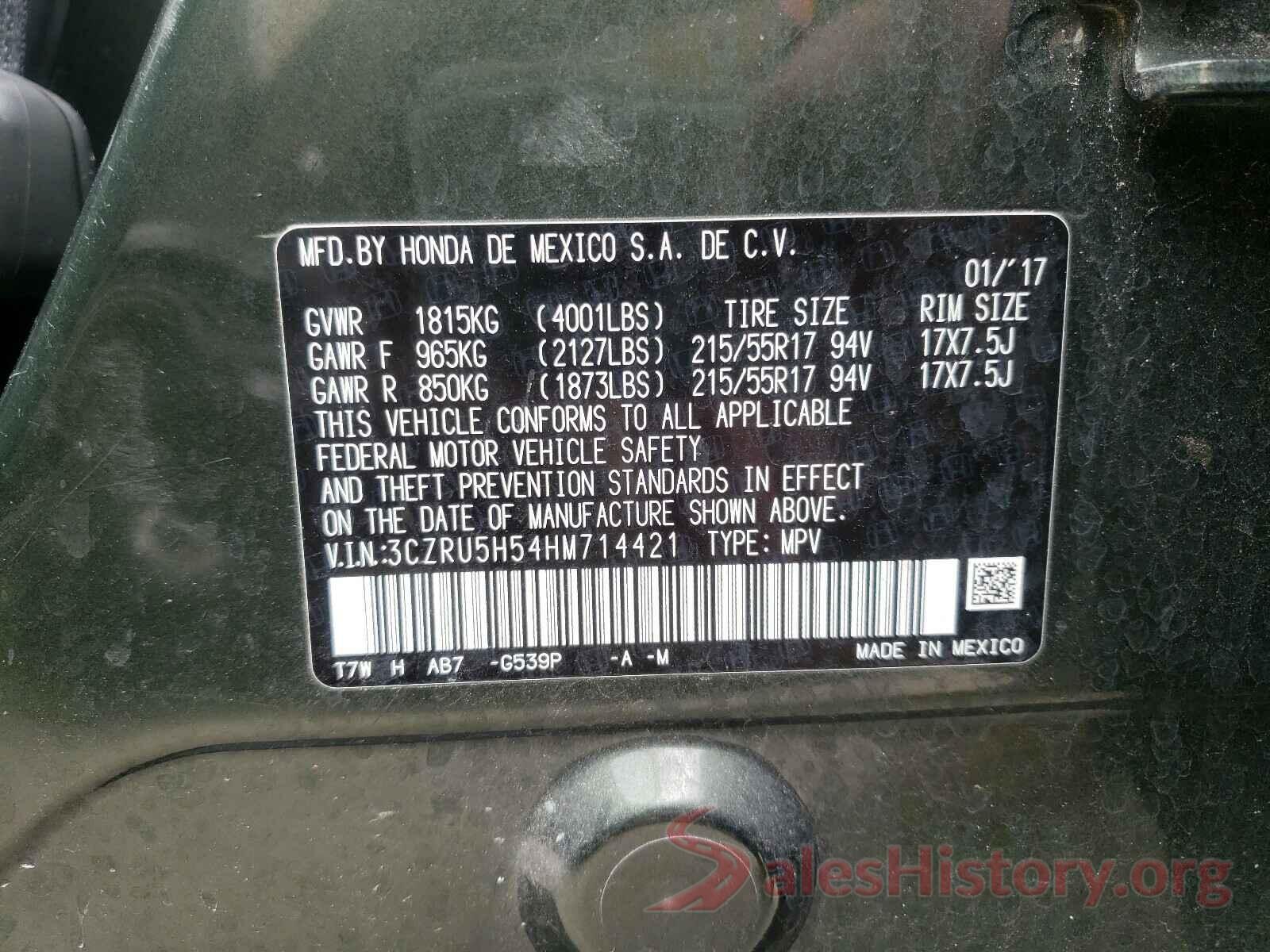 3CZRU5H54HM714421 2017 HONDA HR-V