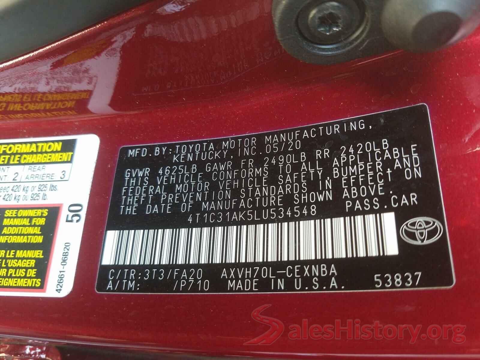 4T1C31AK5LU534548 2020 TOYOTA CAMRY