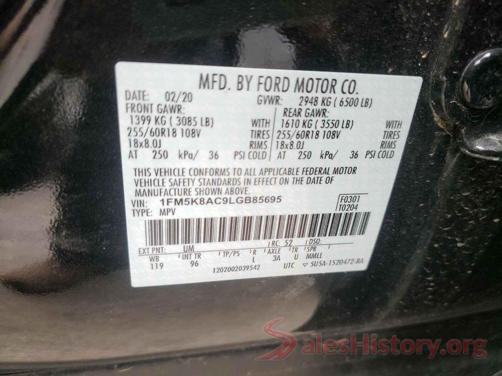 1FM5K8AC9LGB85695 2020 FORD EXPLORER