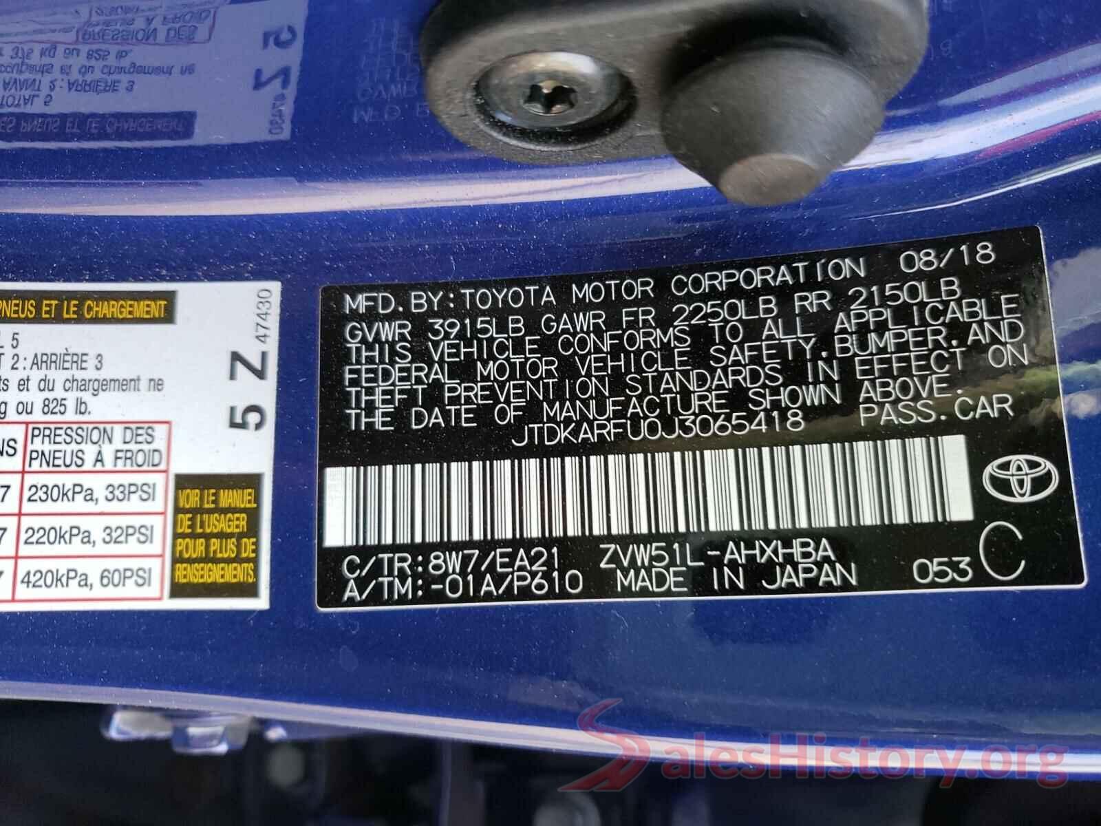 JTDKARFU0J3065418 2018 TOYOTA PRIUS