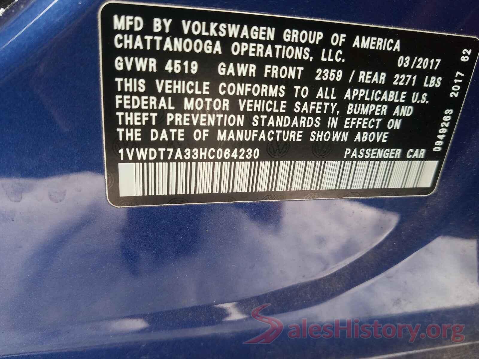 1VWDT7A33HC064230 2017 VOLKSWAGEN PASSAT