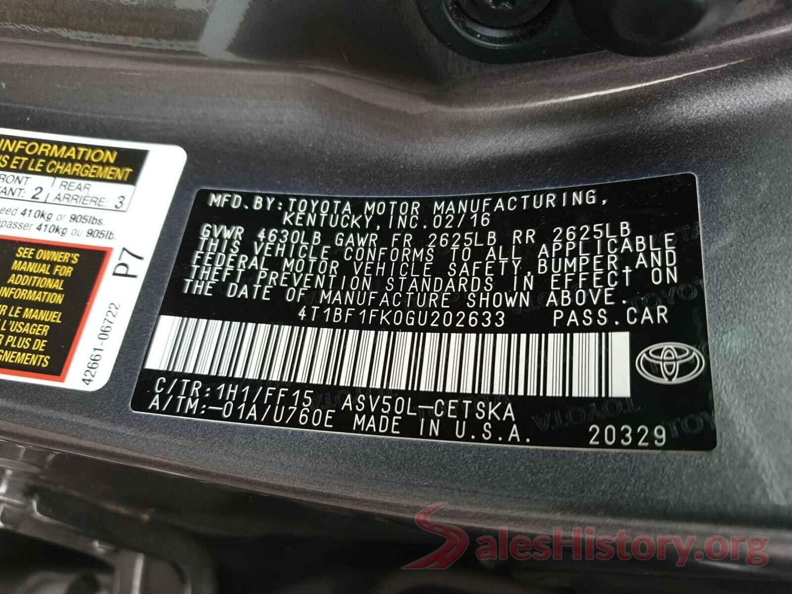 4T1BF1FK0GU202633 2016 TOYOTA CAMRY