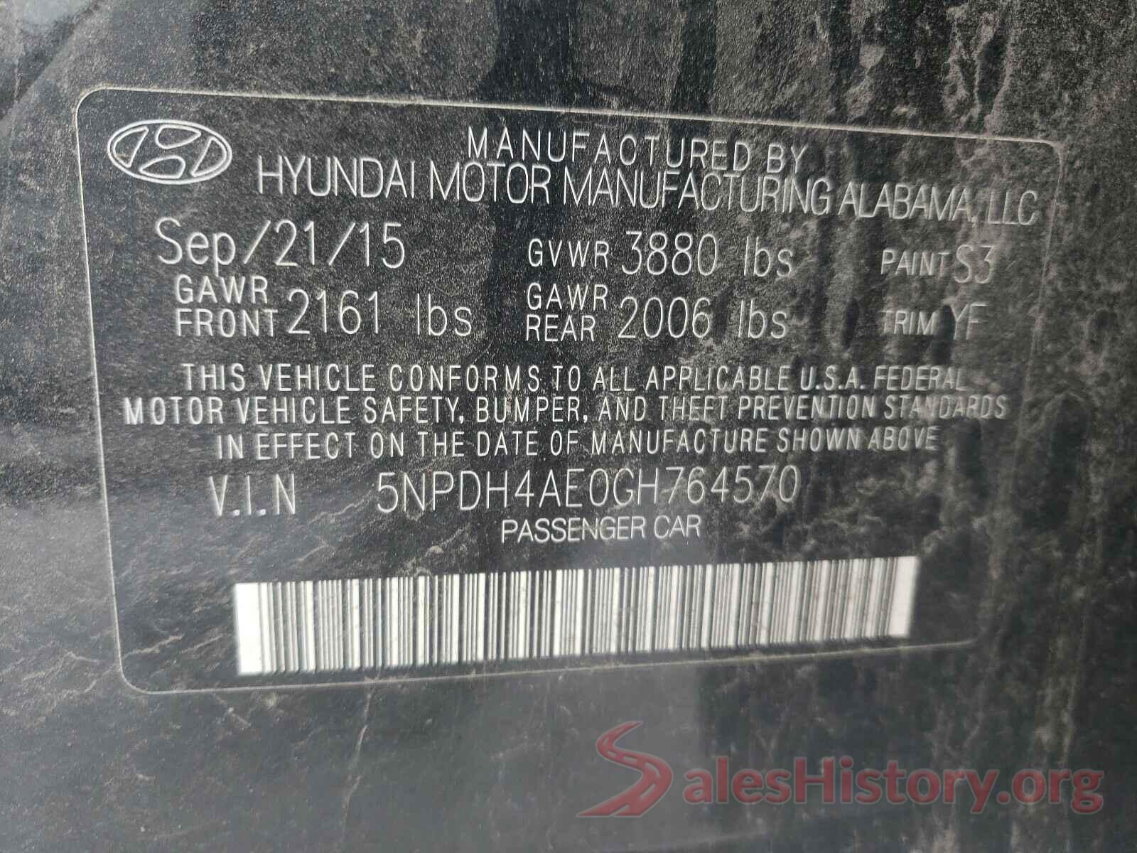 5NPDH4AE0GH764570 2016 HYUNDAI ELANTRA