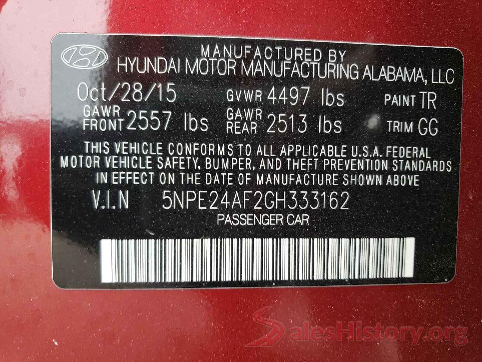 5NPE24AF2GH333162 2016 HYUNDAI SONATA