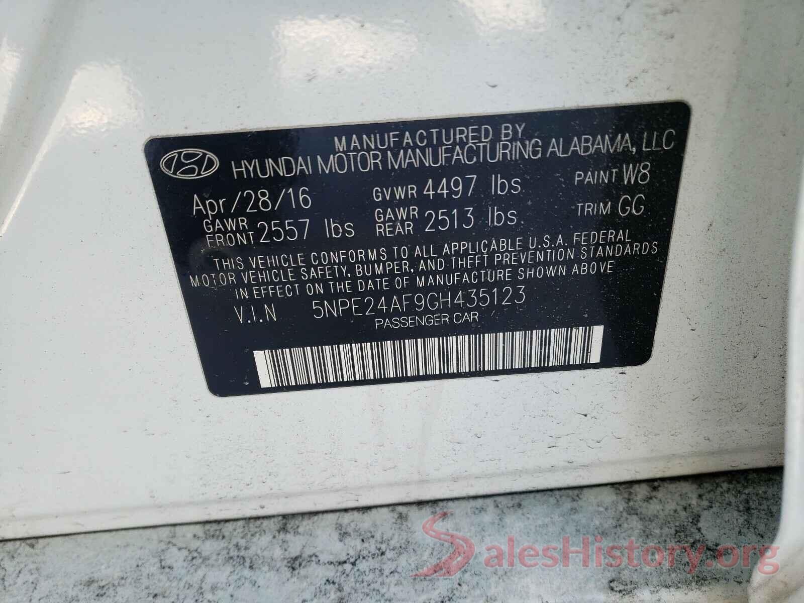 5NPE24AF9GH435123 2016 HYUNDAI SONATA