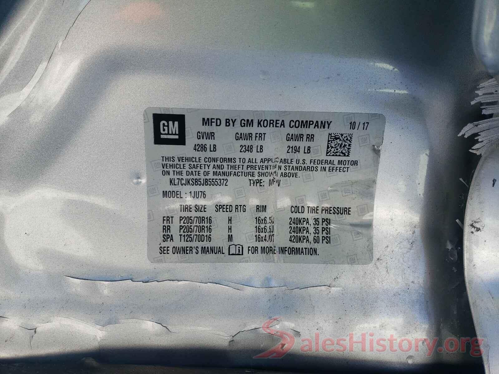 KL7CJKSB5JB555372 2018 CHEVROLET TRAX