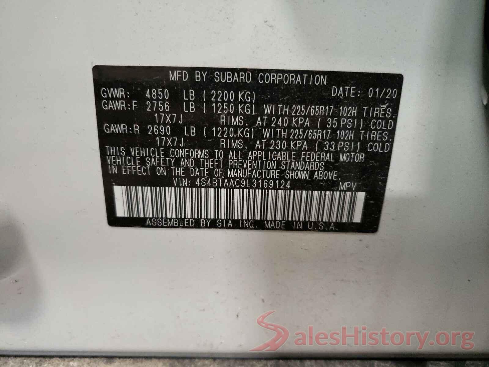 4S4BTAAC9L3169124 2020 SUBARU LEGACY