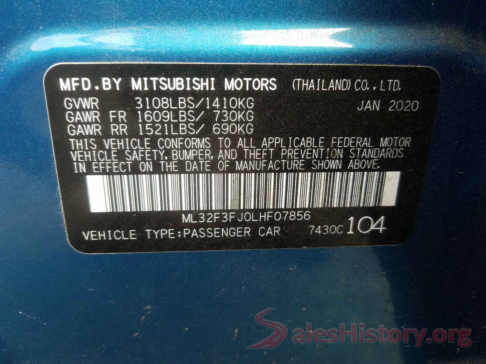 ML32F3FJ0LHF07856 2020 MITSUBISHI MIRAGE