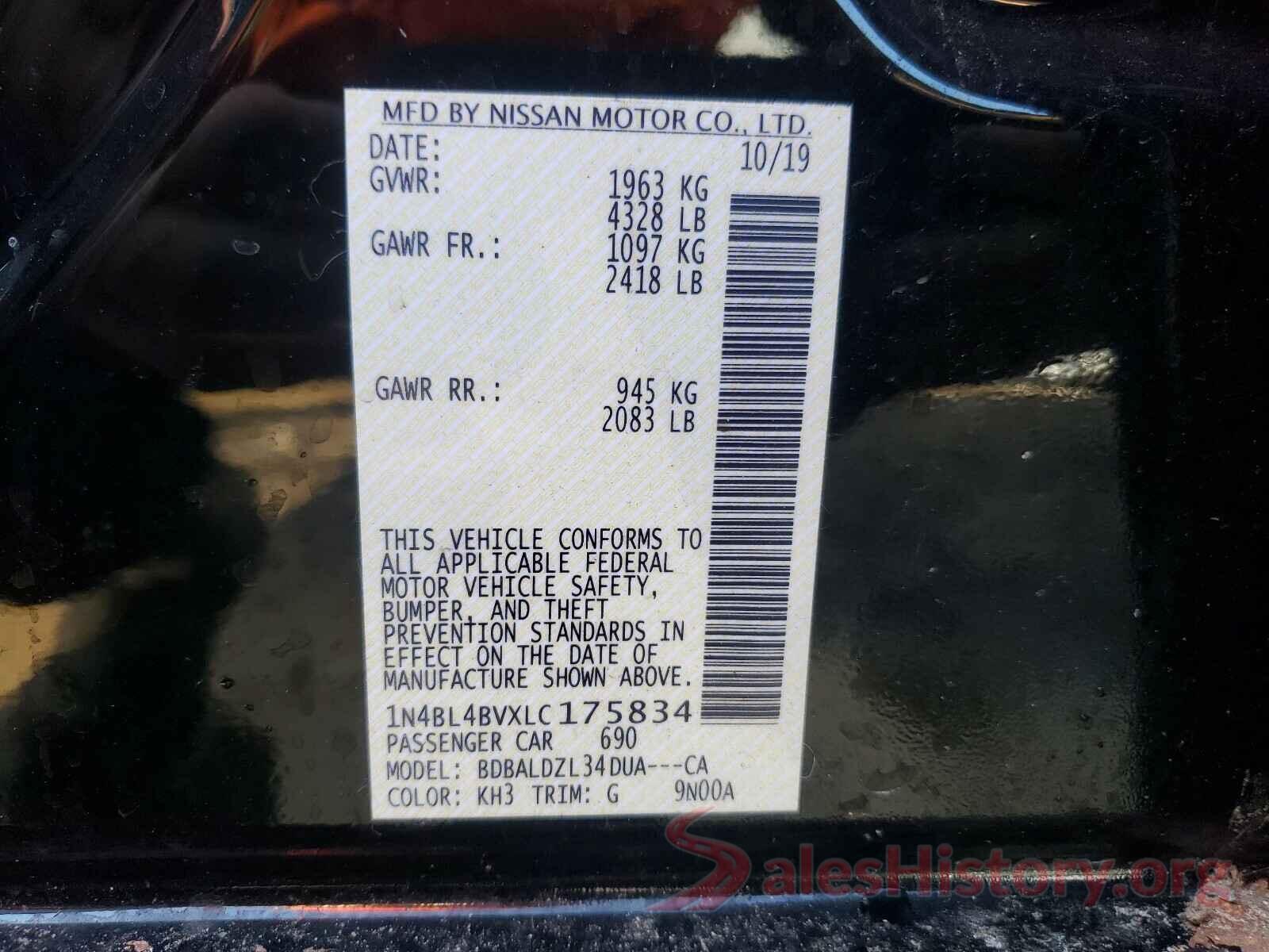 1N4BL4BVXLC175834 2020 NISSAN ALTIMA