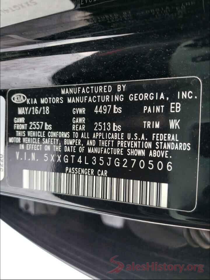 5XXGT4L35JG270506 2018 KIA OPTIMA