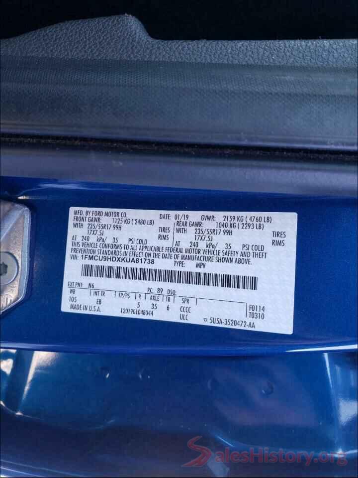 1FMCU9HDXKUA81738 2019 FORD ESCAPE