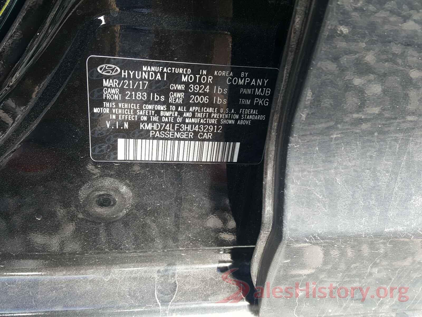 KMHD74LF3HU432912 2017 HYUNDAI ELANTRA