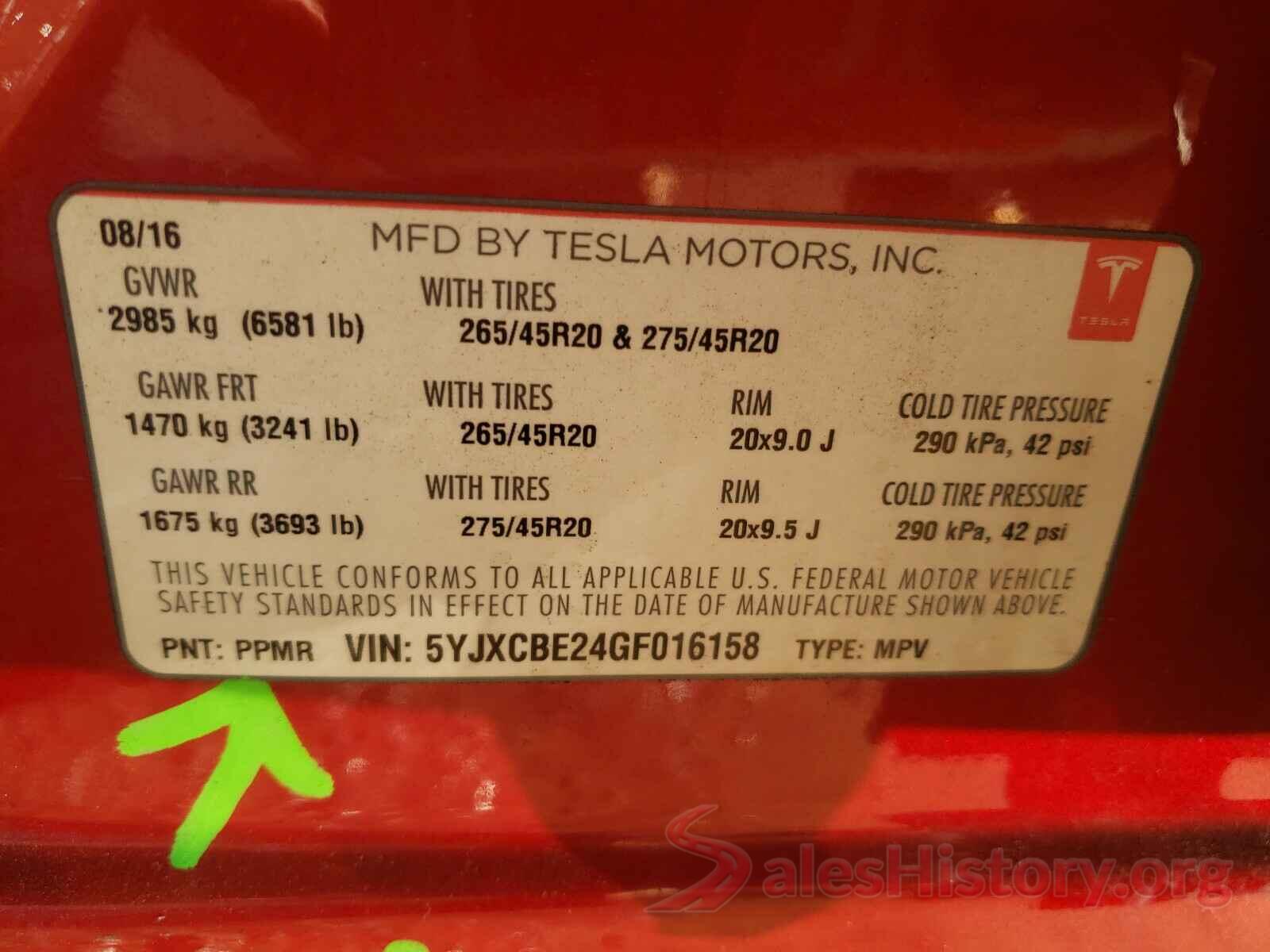 5YJXCBE24GF016158 2016 TESLA MODEL X