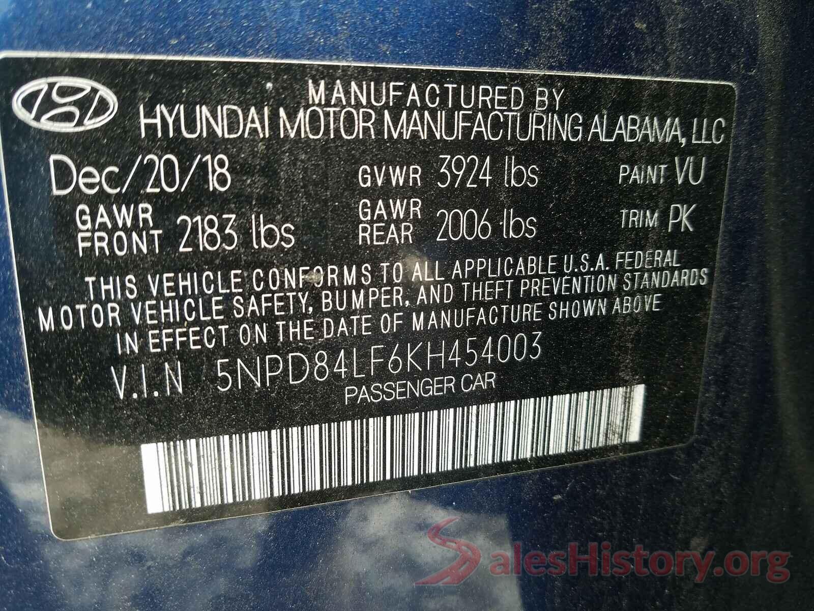 5NPD84LF6KH454003 2019 HYUNDAI ELANTRA