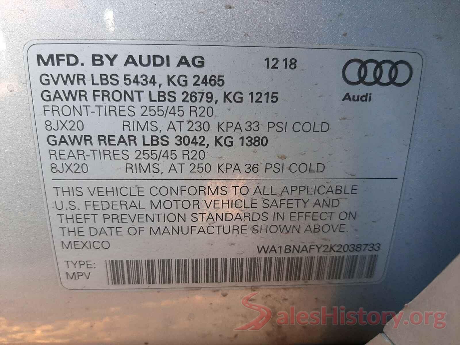 WA1BNAFY2K2038733 2019 AUDI Q5