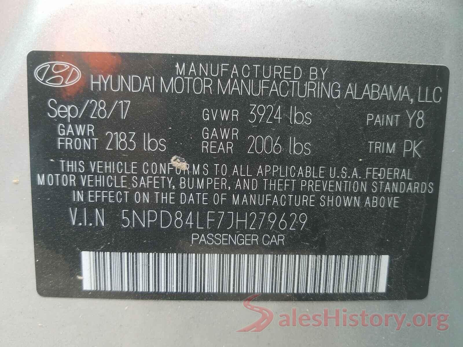 5NPD84LF7JH279629 2018 HYUNDAI ELANTRA