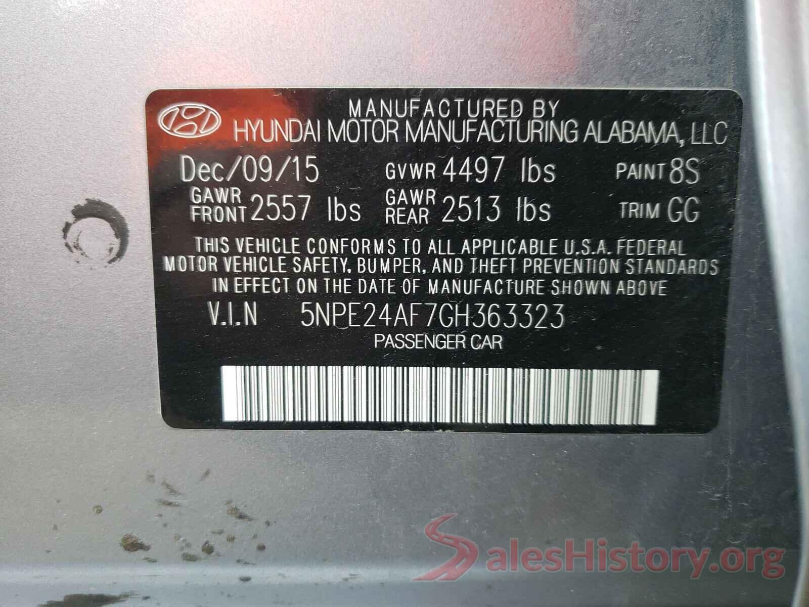 5NPE24AF7GH363323 2016 HYUNDAI SONATA