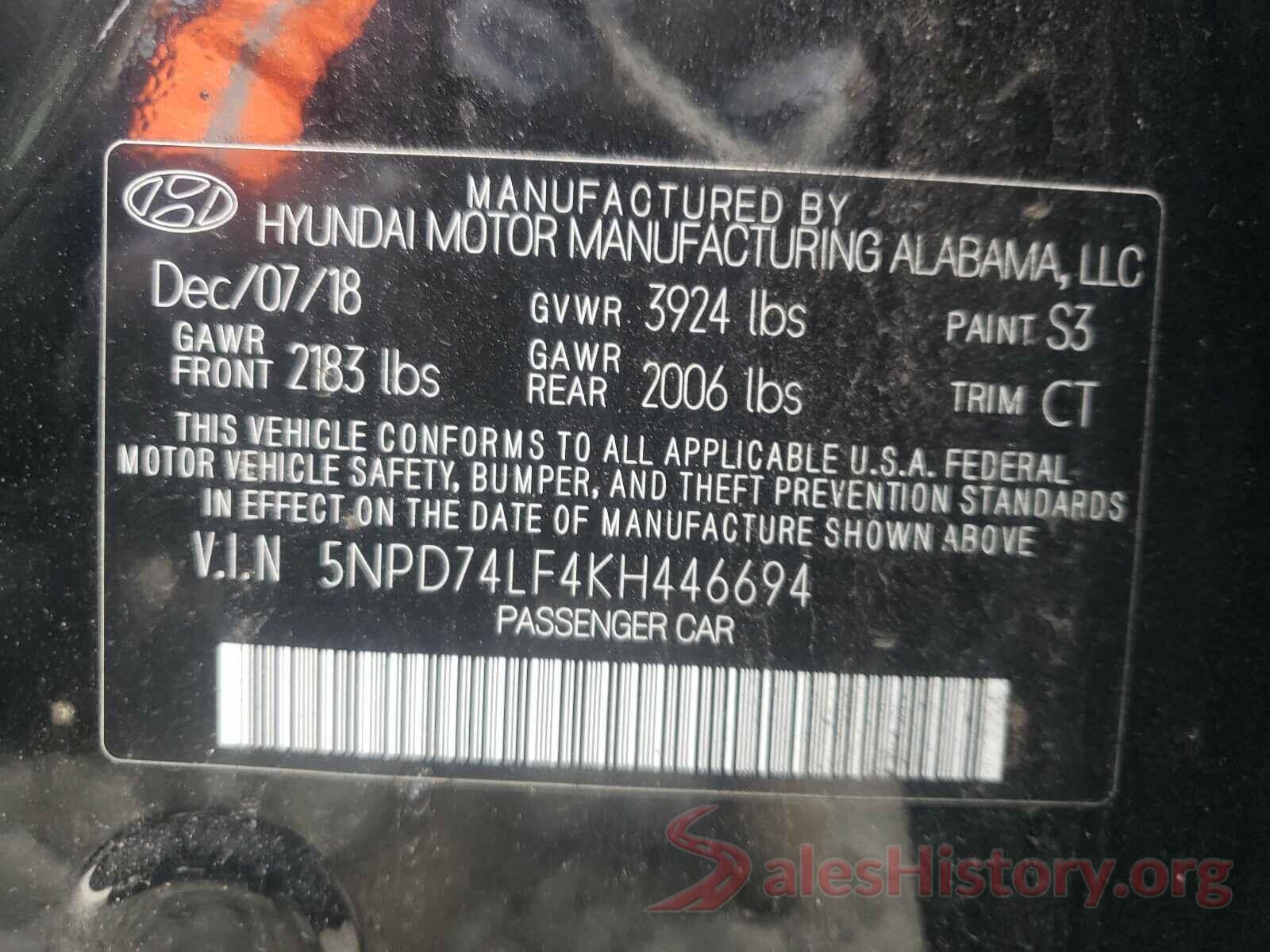 5NPD74LF4KH446694 2019 HYUNDAI ELANTRA