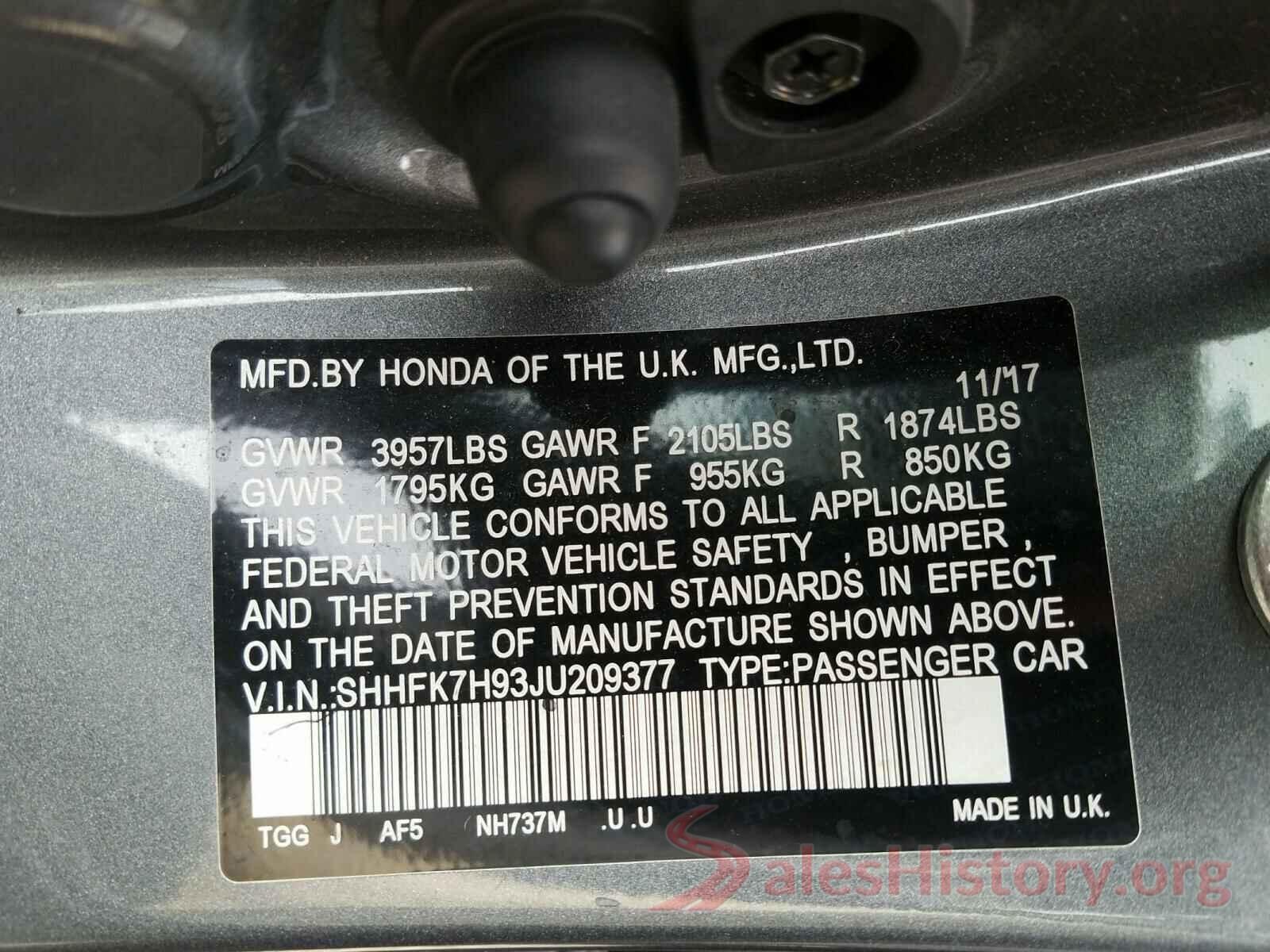 SHHFK7H93JU209377 2018 HONDA CIVIC