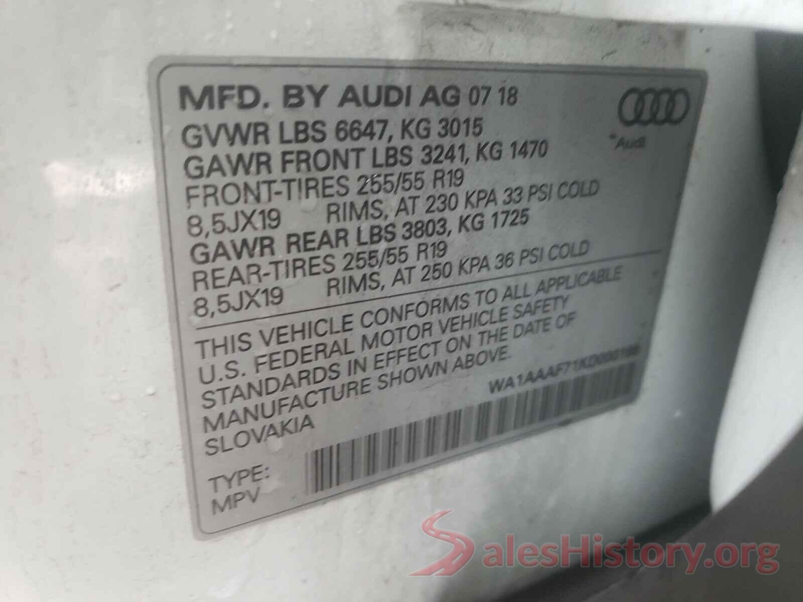 WA1AAAF71KD000168 2019 AUDI Q7