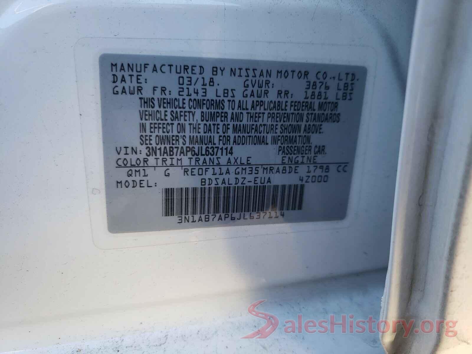 3N1AB7AP6JL637114 2018 NISSAN SENTRA