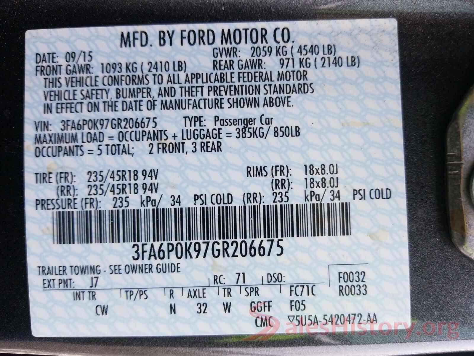 3FA6P0K97GR206675 2016 FORD FUSION