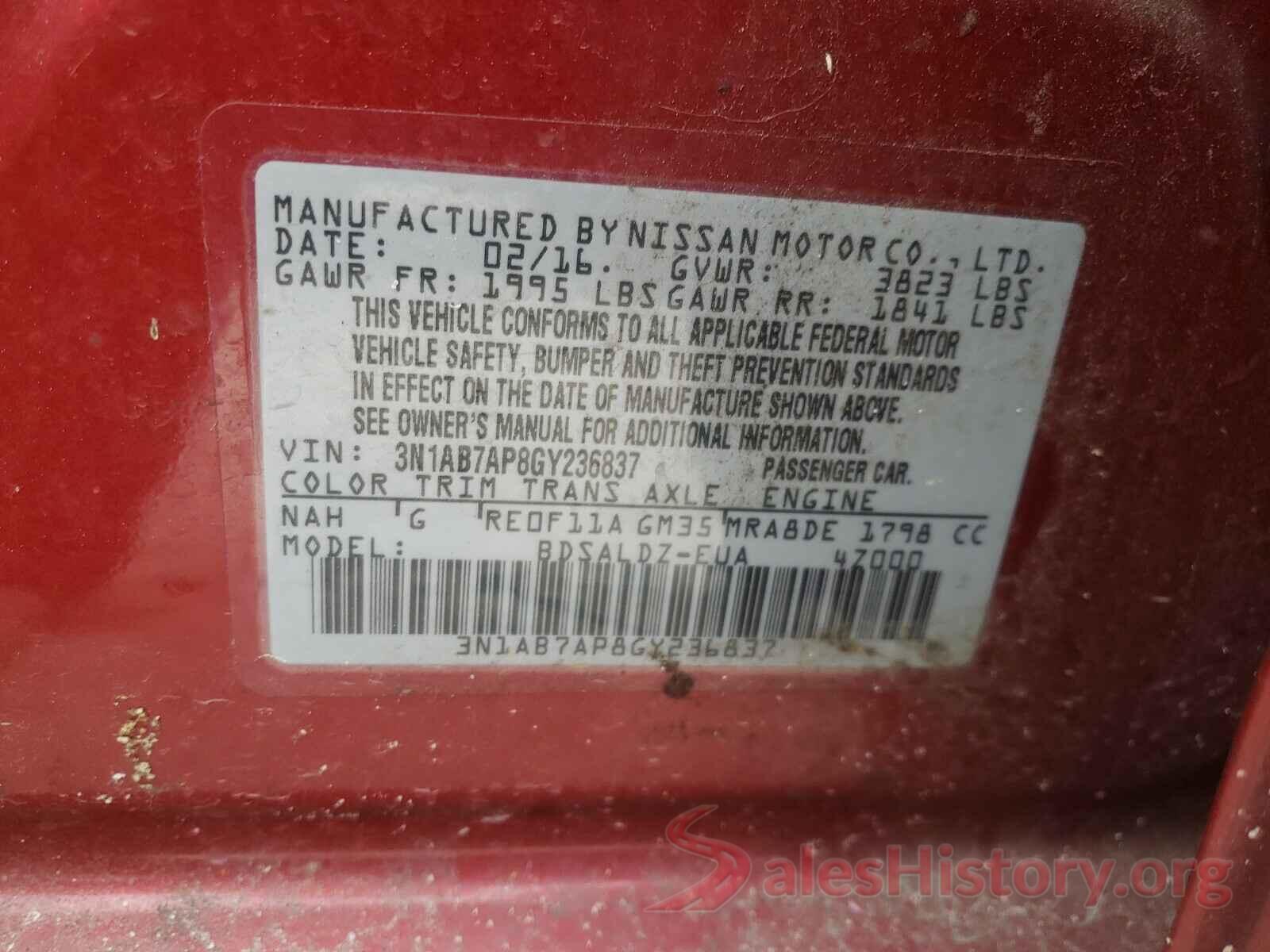 3N1AB7AP8GY236837 2016 NISSAN SENTRA