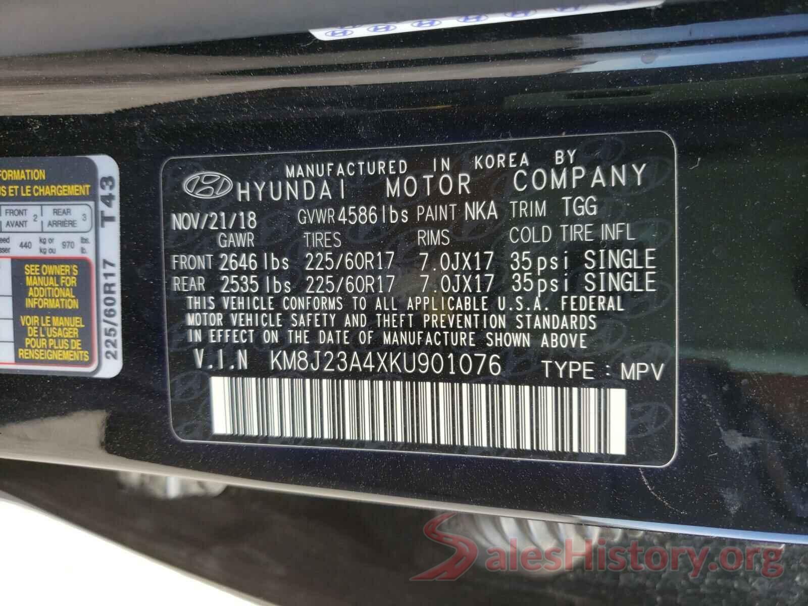 KM8J23A4XKU901076 2019 HYUNDAI TUCSON