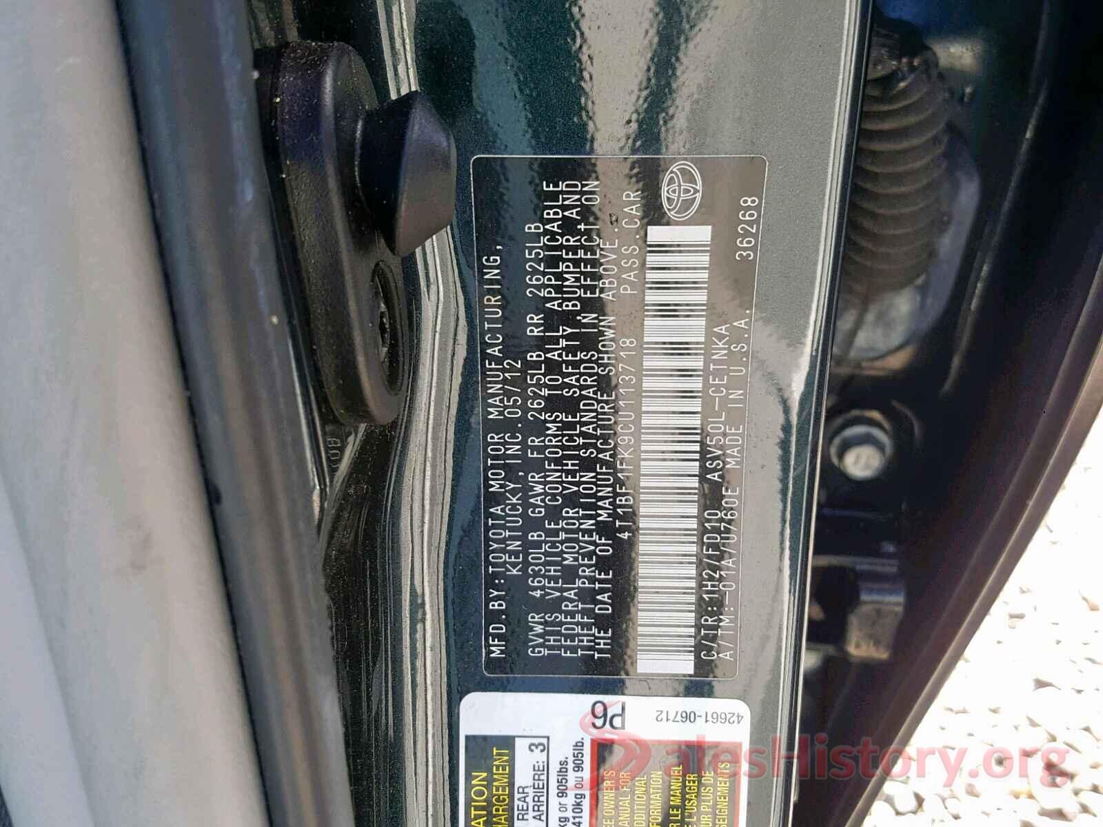 4T1BF1FK9CU113718 2012 TOYOTA CAMRY BASE