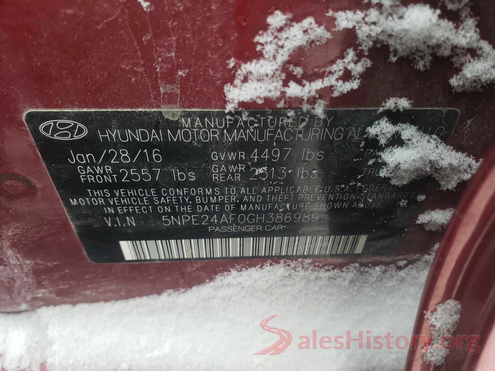 5NPE24AF0GH386989 2016 HYUNDAI SONATA