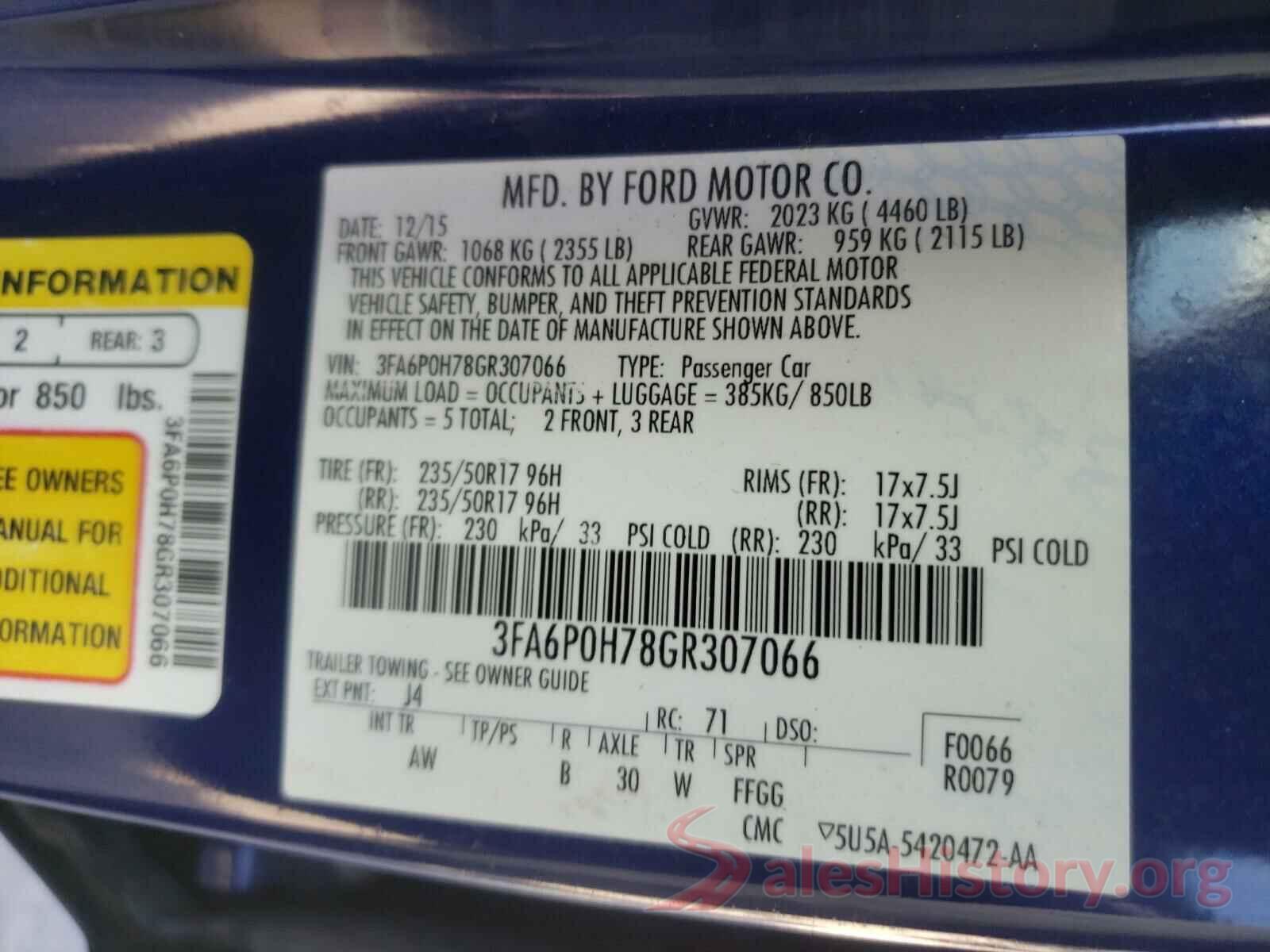 3FA6P0H78GR307066 2016 FORD FUSION