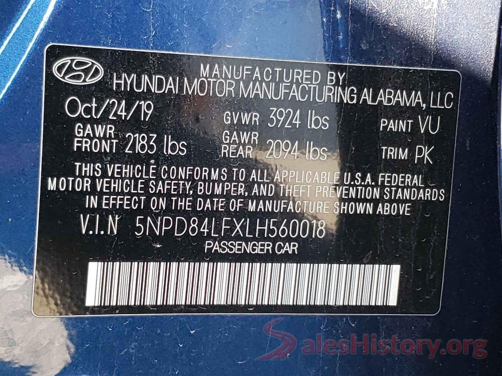 5NPD84LFXLH560018 2020 HYUNDAI ELANTRA