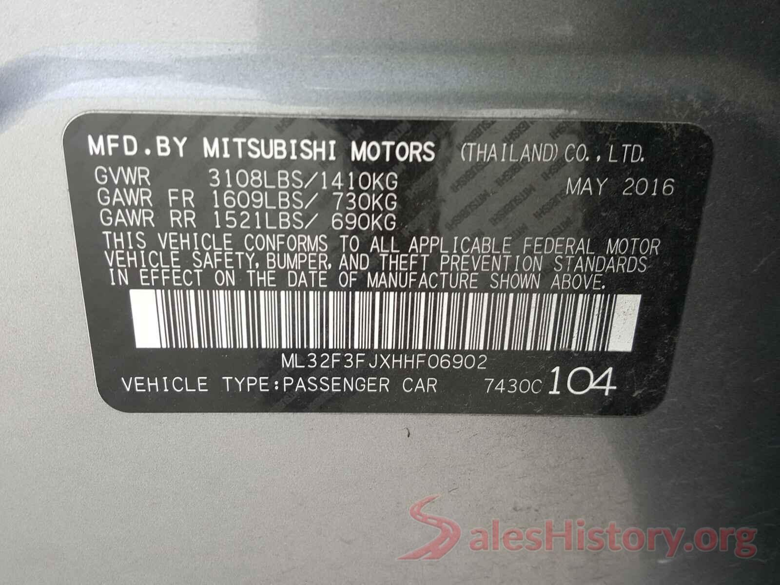 ML32F3FJXHHF06902 2017 MITSUBISHI MIRAGE