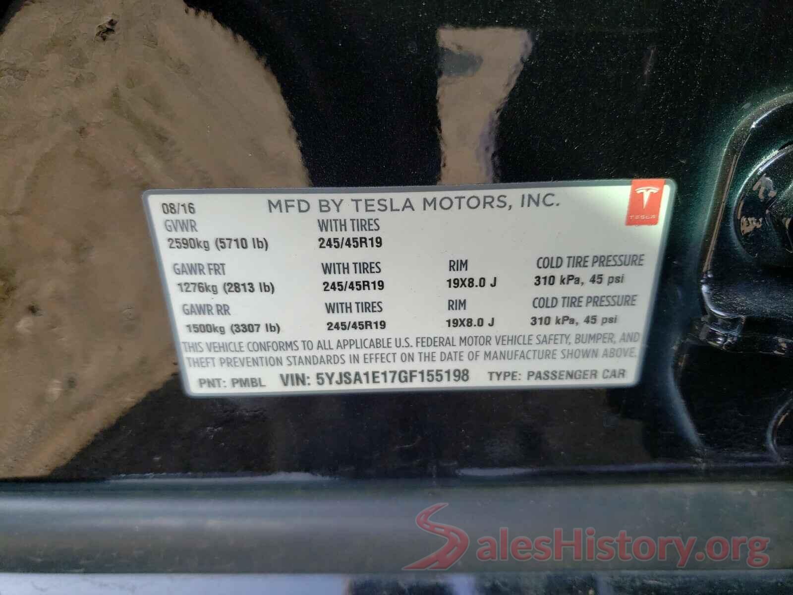 5YJSA1E17GF155198 2016 TESLA MODEL S