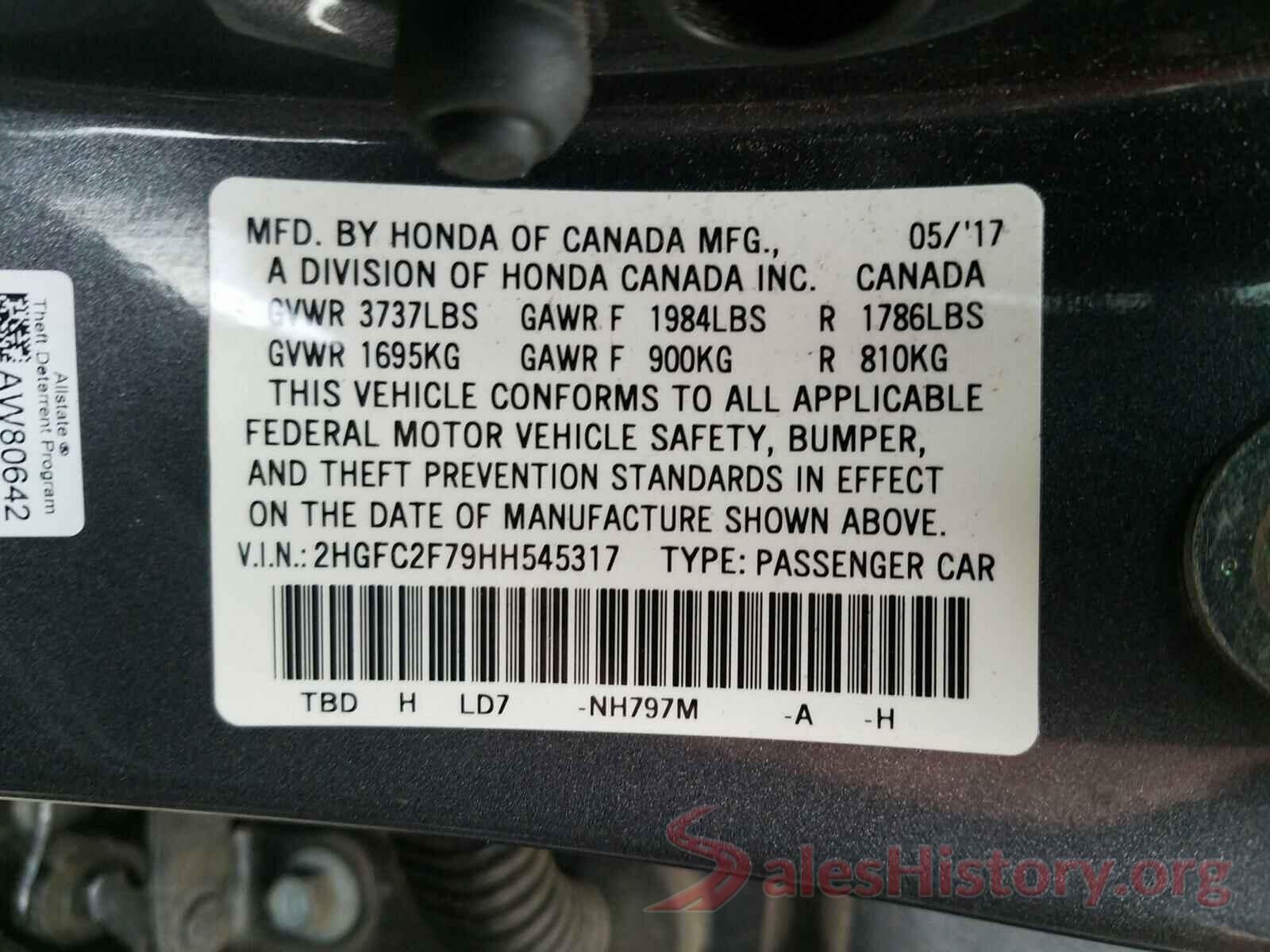 2HGFC2F79HH545317 2017 HONDA CIVIC