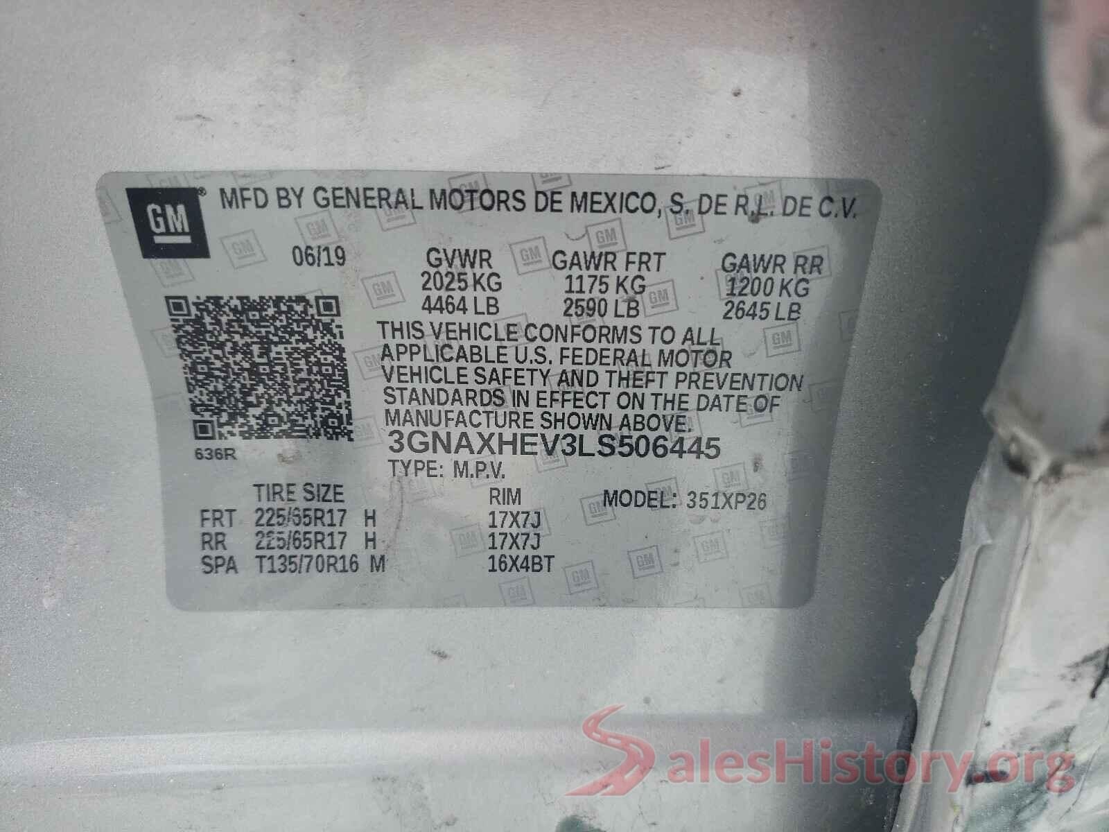 3GNAXHEV3LS506445 2020 CHEVROLET EQUINOX