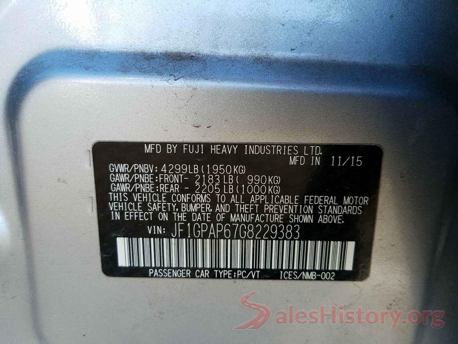 JF1GPAP67G8229383 2016 SUBARU IMPREZA