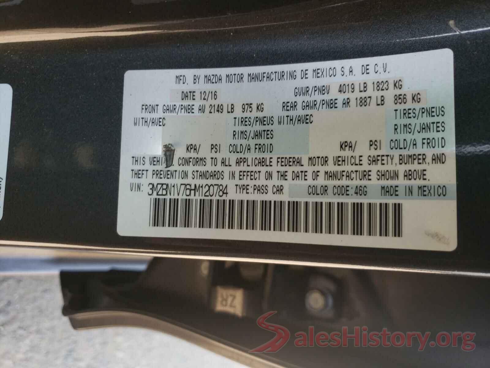 3MZBN1V76HM120784 2017 MAZDA 3