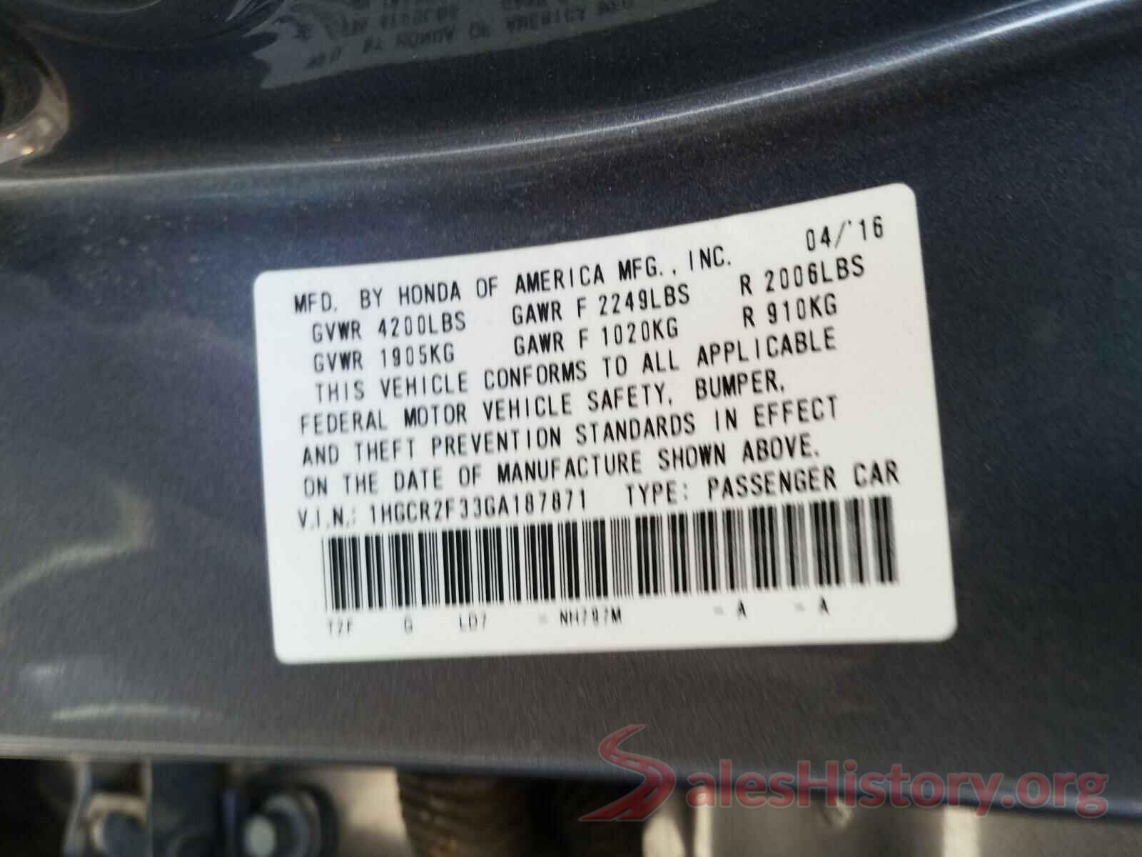 1HGCR2F33GA187871 2016 HONDA ACCORD