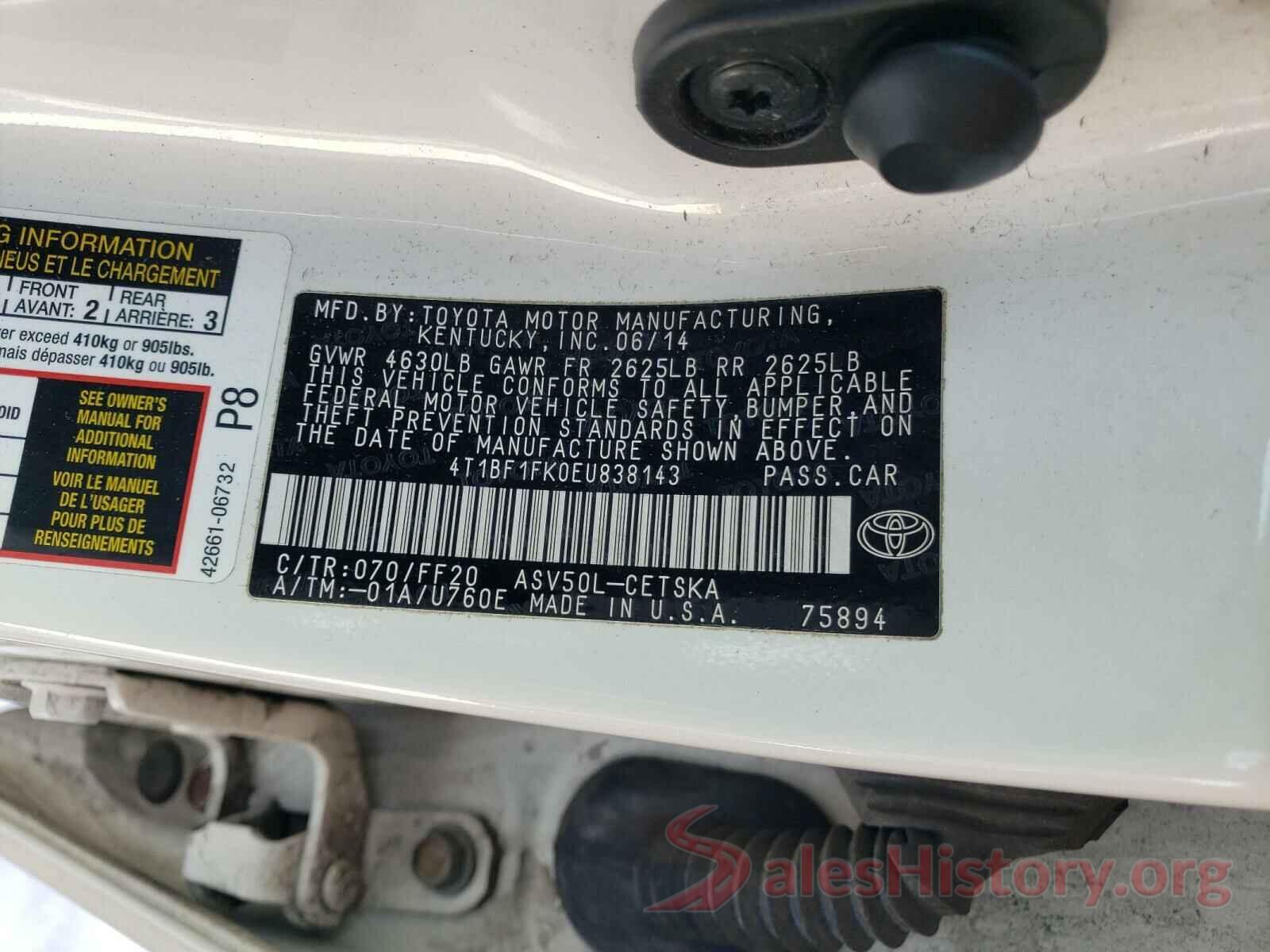 4T1BF1FK0EU838143 2014 TOYOTA CAMRY