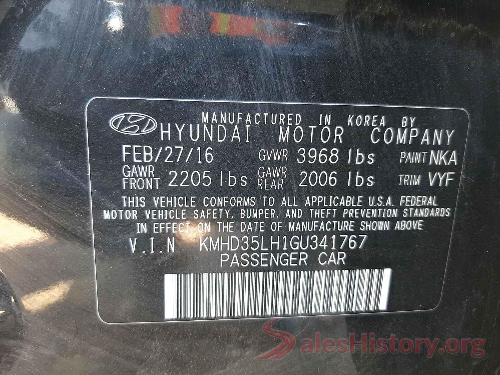 KMHD35LH1GU341767 2016 HYUNDAI ELANTRA