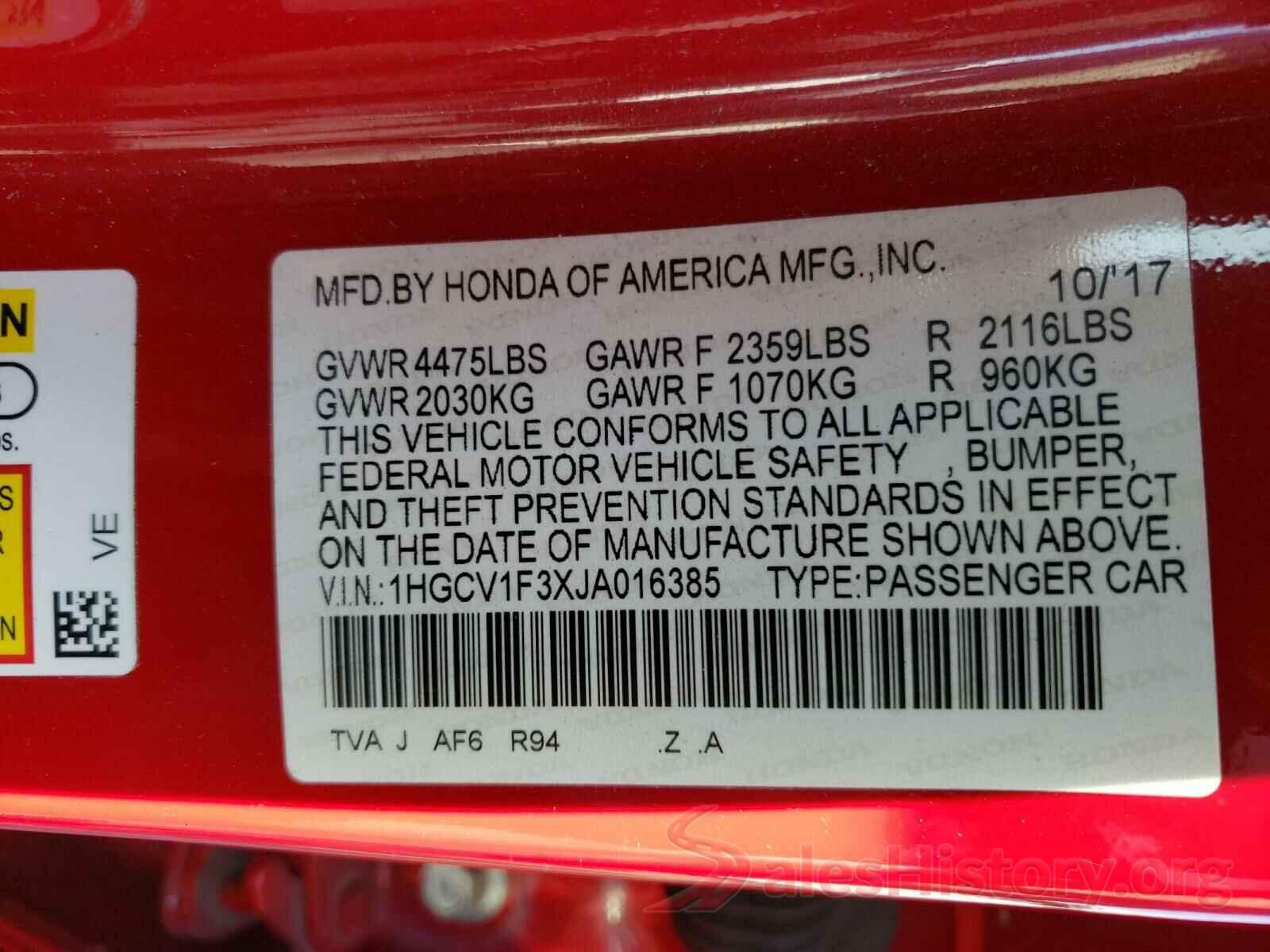 1HGCV1F3XJA016385 2018 HONDA ACCORD