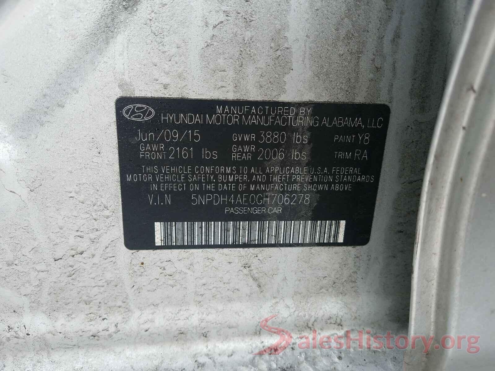 5NPDH4AE0GH706278 2016 HYUNDAI ELANTRA