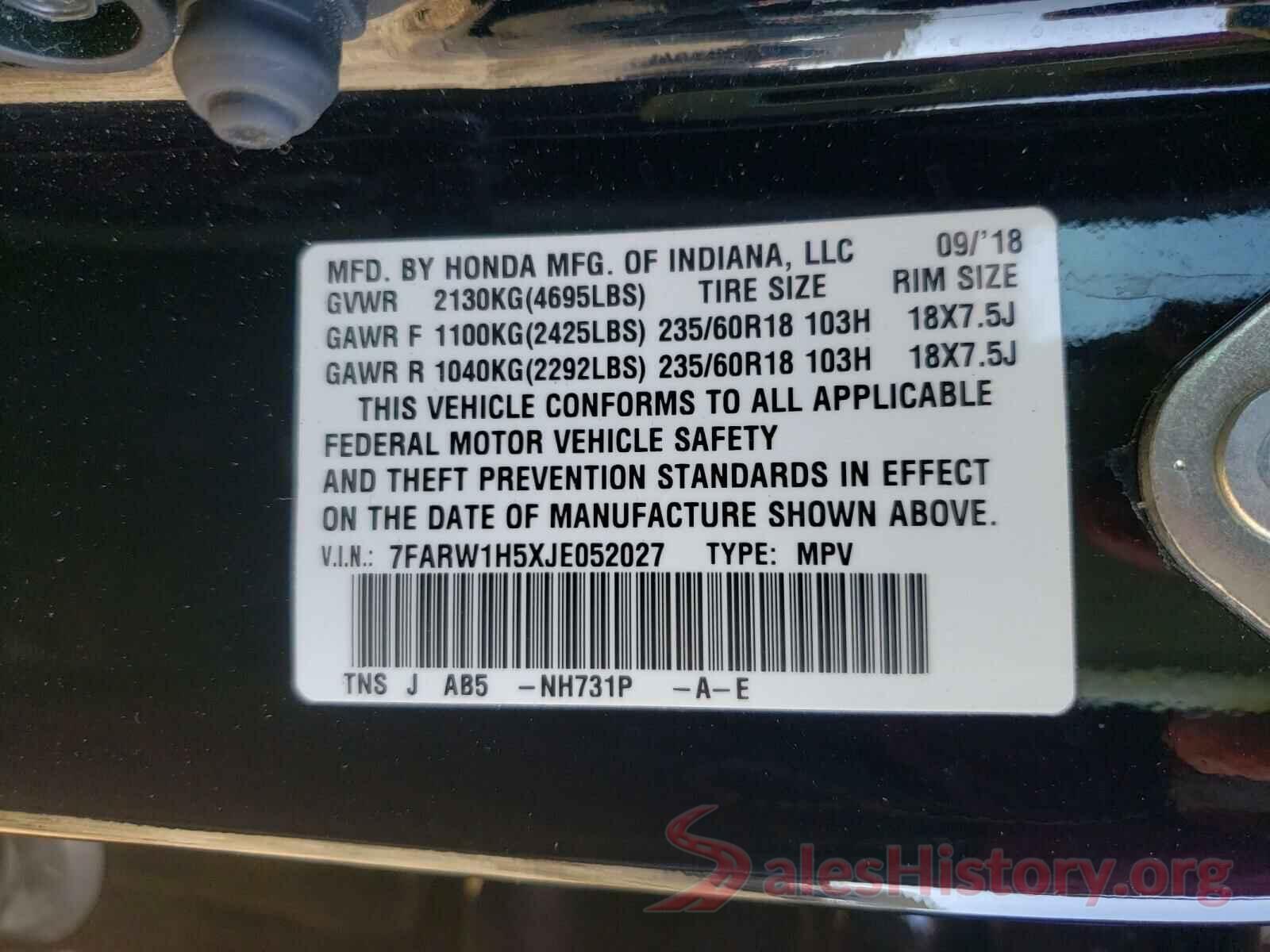 7FARW1H5XJE052027 2018 HONDA CRV